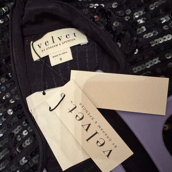 Velvet by Graham & Spencer Veda Sequin Mock Neck Shift Dress - S - Navy - Picture 9 of 9